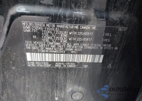 2017 Toyota Rav4 Le из США, поврежденный, VIN 2T3BFREV6HW682843